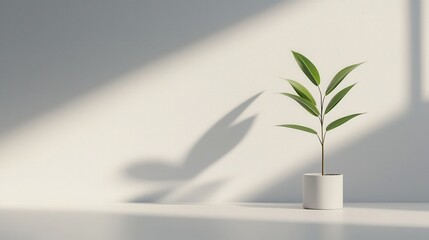 Nurturing growth a single green sapling illuminated by sunlight in a minimalist indoor setting symbolizing hope and renewal