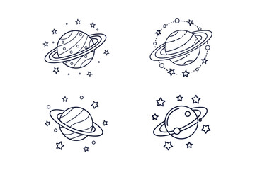 Set of celestial design of planets clip art vector illustration transparent white background