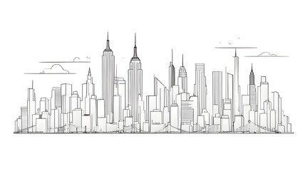 Fototapeta premium Monochrome Illustration of an Urban Skyline Featuring Iconic Landmarks