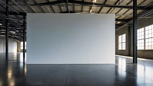 Minimalist Industrial Interior with Large Blank Wall and Natural Light

