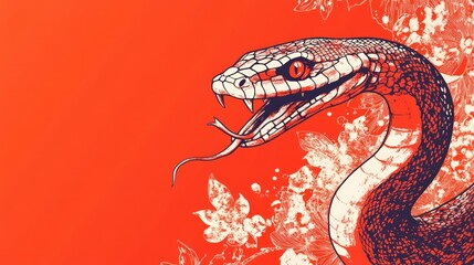 Obraz premium Chinese red color new year banner with traditional Chinese snake figure