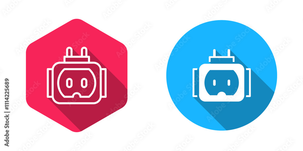 Poster filled and outline tee plug electric with clipping path icon isolated with long shadow background. v