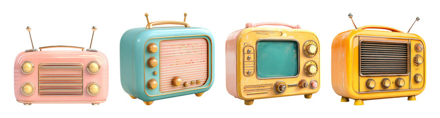 Vintage Radios Isolated on Transparent Background