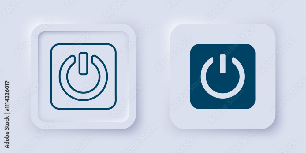 Poster filled and outline power button icon isolated on grey background. start sign. square button. vector