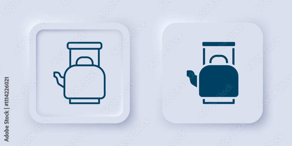 Aufkleber filled and outline kettle with handle icon isolated on grey background. teapot icon. square button. 