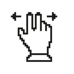 Fototapeta premium Pixelated Hand Cursor Icon with Arrows to Left and Right, Zoom Symbol. Pointer Symbol in Pixel Art Style. Isolated Vector Illustration