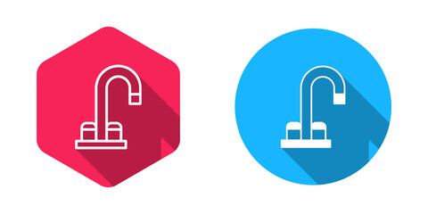 Filled and outline Water tap icon isolated with long shadow background. Vector