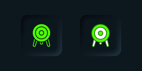 Green Target sport icon isolated on black background. Clean target with numbers for shooting range or shooting. Black square button. Vector