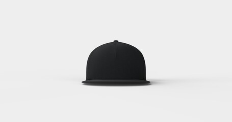 American-style black trucker cap with flat visor designed realistic 3D rendering. Natural textured fabric that mimics soft fleece Ideal for branding advertising or apparel design front view