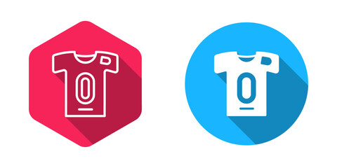 Filled and outline Football jersey and t-shirt icon isolated with long shadow background. Vector