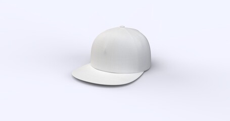 White trucker cap with flat visor 3D render realistic fleece-textured fabric. Perfect for branding advertising and fashion concepts showcasing a modern and versatile design top right view