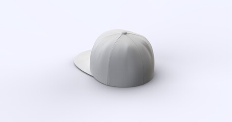 White trucker cap with flat visor 3D render realistic fleece-textured fabric. Perfect for branding advertising and fashion concepts showcasing a modern and versatile design back left view