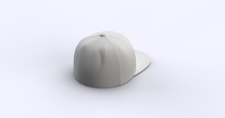 White trucker cap with flat visor 3D render realistic fleece-textured fabric. Perfect for branding advertising and fashion concepts showcasing a modern and versatile design back right view