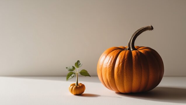 A beautiful pumpkin and pumpkin seedling.
