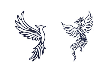 set of phoenix bird silhouette vector clip art illustration transparent white background
