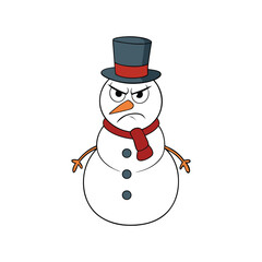 Angry Snowman Cartoon - Grumpy Winter Character Vector Design