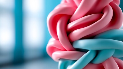 Abstract pink and blue intertwined shapes.