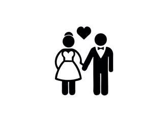 Romantic Wedding Couple Icon with Heart