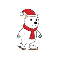 Polar Bear Vector with Santa Claus Hat - Christmas Bear Illustration Design  
