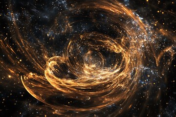 Obraz premium Abstract swirling cosmic nebula with orange and blue hues.
