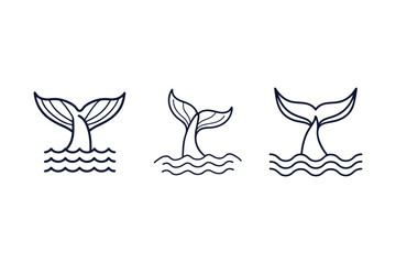 Set of whale tail with wave silhouette vector clip art illustration transparent white background © Bilkis Islam