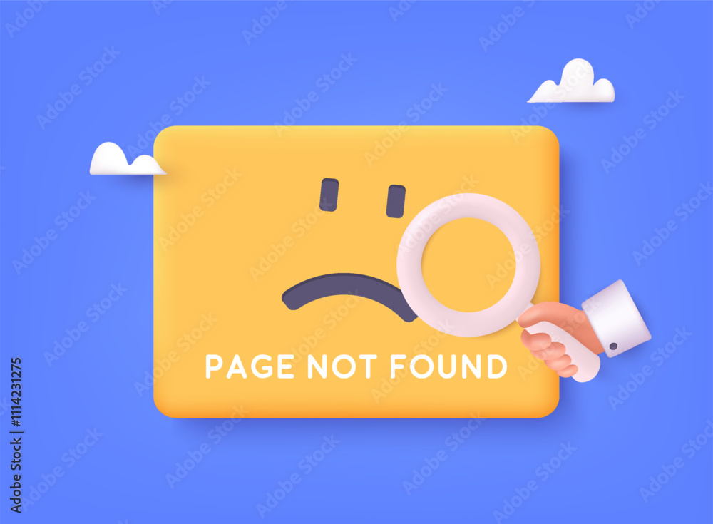 Poster search no result concept illustration. page not found text. oops looks like something went wrong. 3d