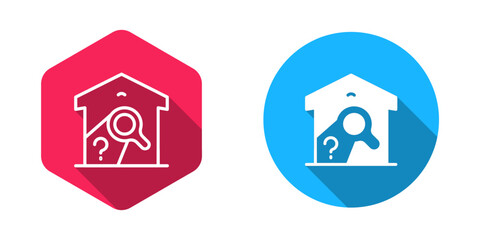 Filled and outline Warehouse check icon isolated with long shadow background. Vector