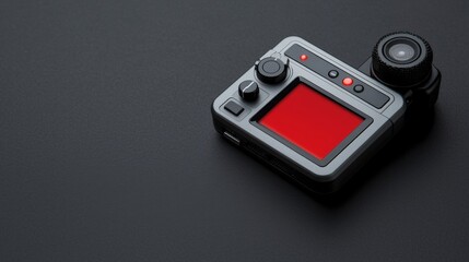 Obraz premium voice and tone to recording conceptual. Camera with a red screen on a dark surface.