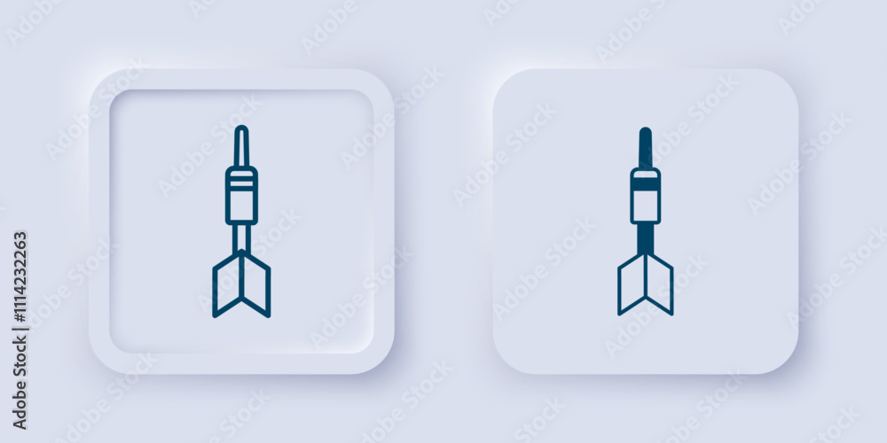 Poster filled and outline dart arrow icon isolated on grey background. square button. vector