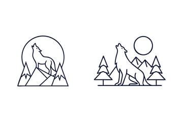 Set of wolf howling silhouette vector clip art illustration transparent white background