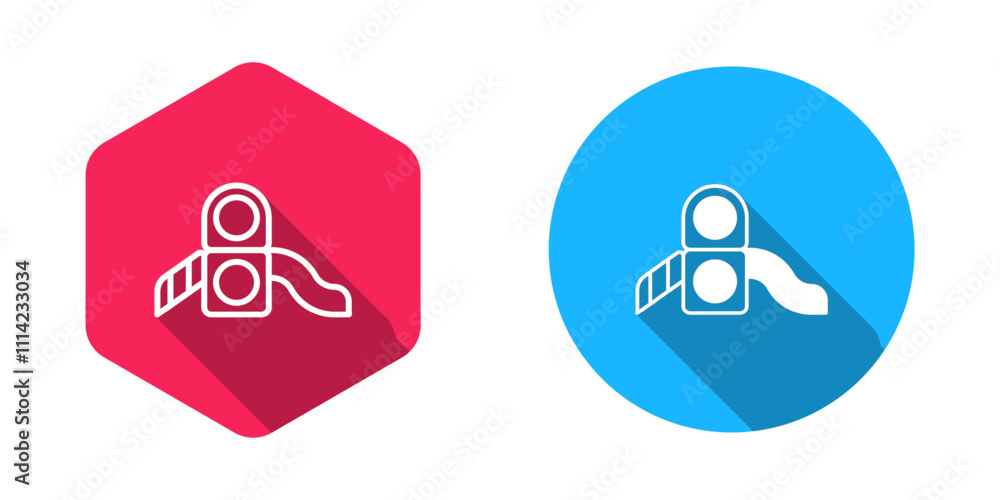 Poster filled and outline slide playground icon isolated with long shadow background. childrens slide. vect