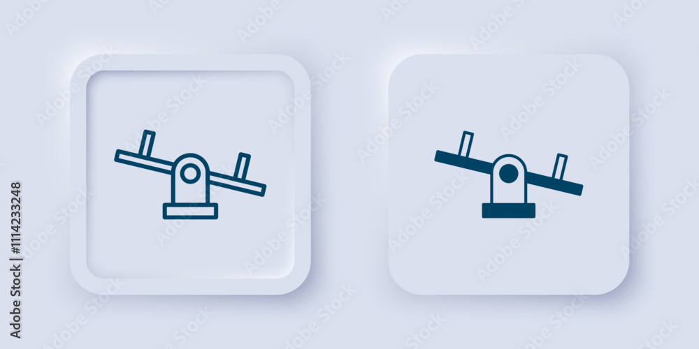Poster filled and outline seesaw icon isolated on grey background. teeter equal board. playground symbol. s