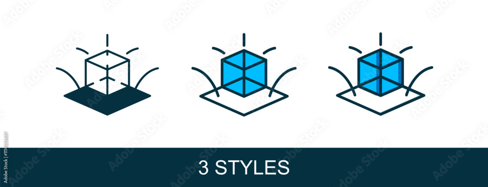 Poster filled outline 3d modeling icon isolated on white background. augmented reality or virtual reality. 