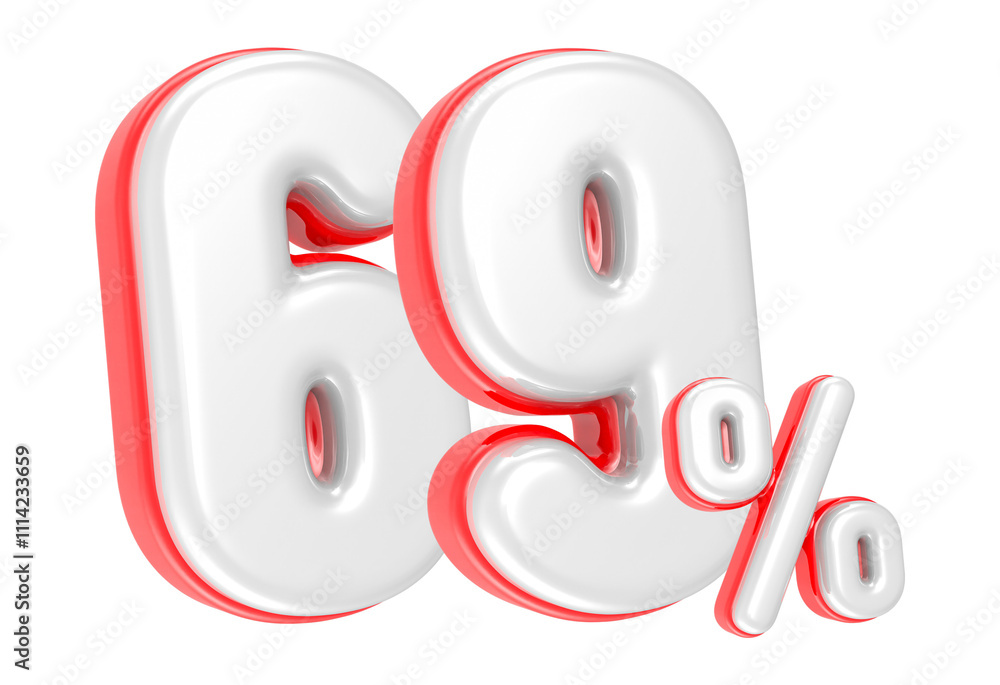 Poster 3d rendering number 69 percent isolated