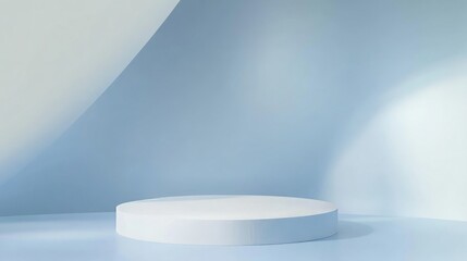 Elegant White Circle Display Platform on a Light Blue Background