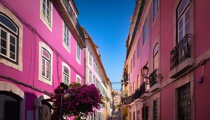 pink street lisbon vibrant nightlife hotspot in cais do sodre known for its pink painted street lively bars and energetic atmosphere high quality photo