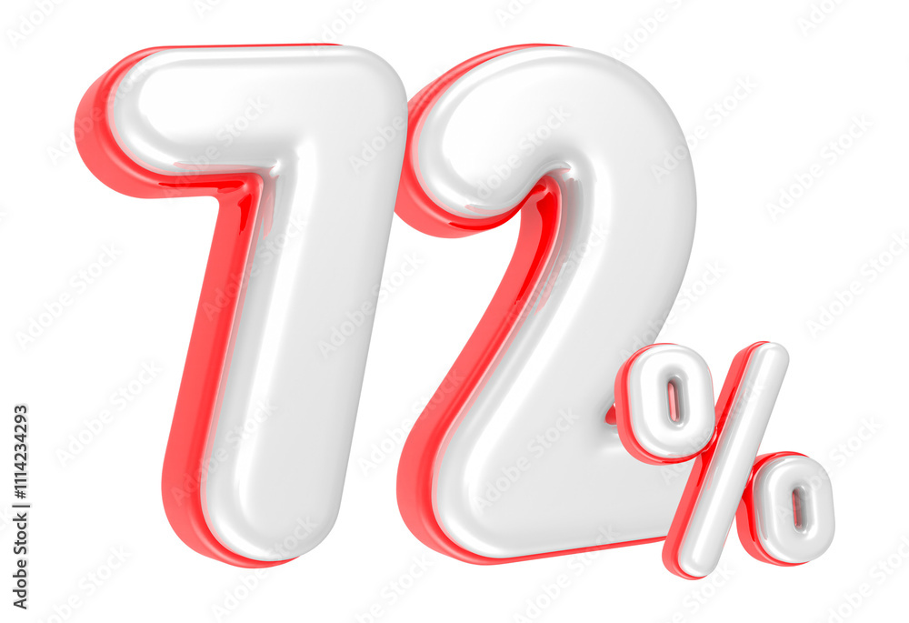 Poster 3d rendering number 72 percent isolated