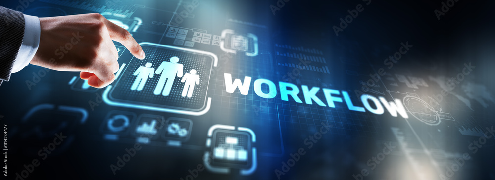 Aufkleber workflow repeatability systematization business process. business technology internet