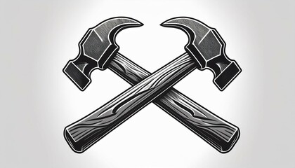 crossed blacksmith hammer work repair logo sign  illustration image isolated on white background