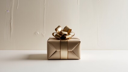 A beautifully wrapped present with a golden bow.