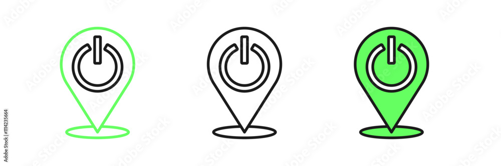 Poster set line power button icon isolated on white background. start sign. vector