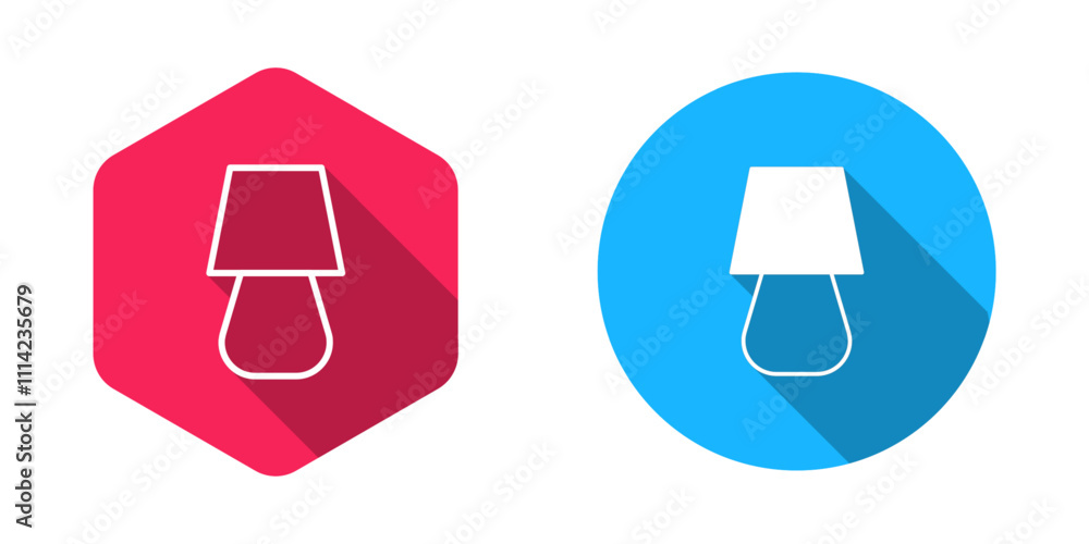 Poster filled and outline table lamp icon isolated with long shadow background. vector