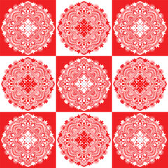 Mandala background design with red floral decorative wallpaper