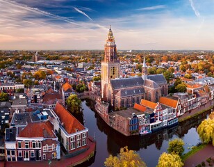 aerial afternoon view of the city center of arnhem the netherlands