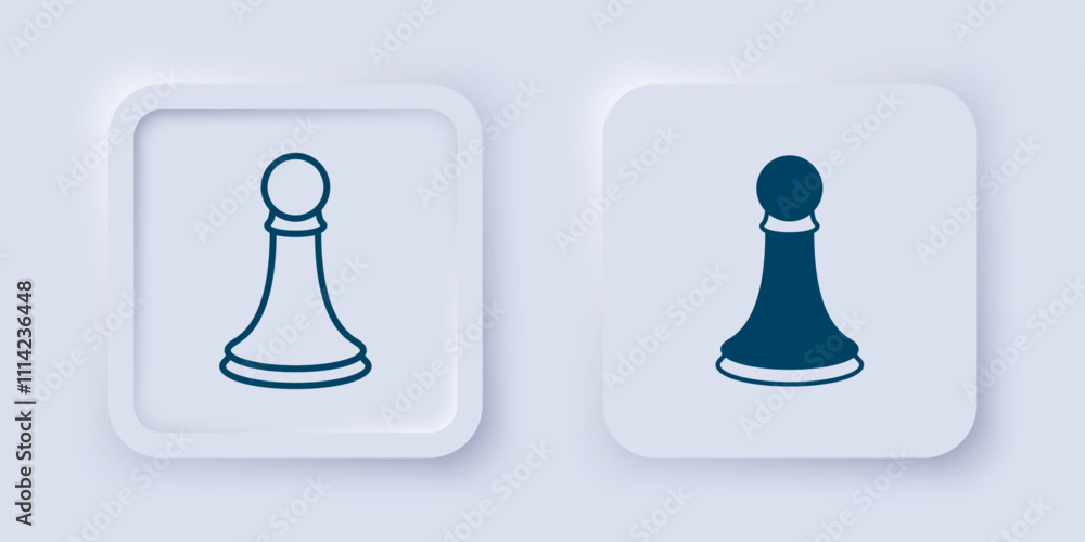 Poster filled and outline chess pawn icon isolated on grey background. square button. vector