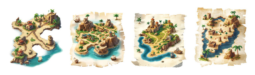 Fantasy Island Map Collection on Clear Background
