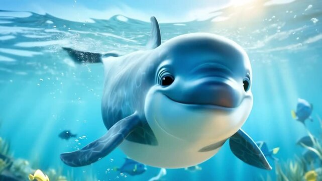 Cute cartoon of a baby dolphin animation