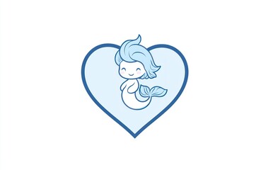 Fototapeta premium Cute cartoon mermaid in a heart.