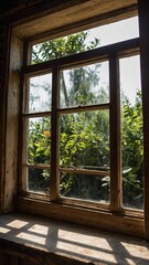 "A serene view of vibrant leaves framed by the window, creating a perfect connection between indoors and the natural world outside."