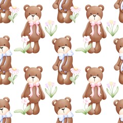 Baby bear and flowers seamless pattern. Ideal for fabric,scrapbooking,banner , card, wrapping paper
